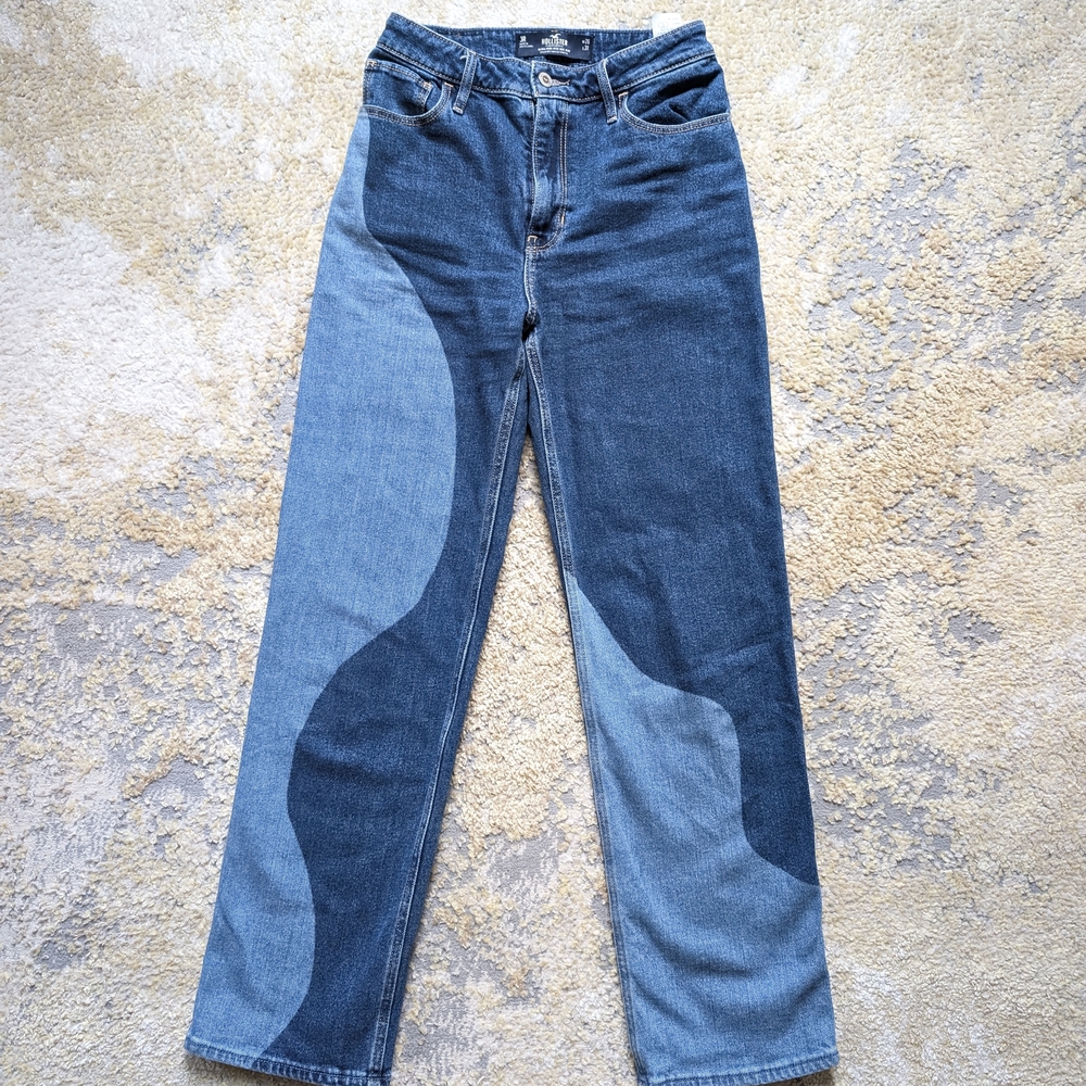 Hollister Two-Tone Contrast Jeans Sz 3R – High Rise Straight Leg Denim - Picture 2 of 7